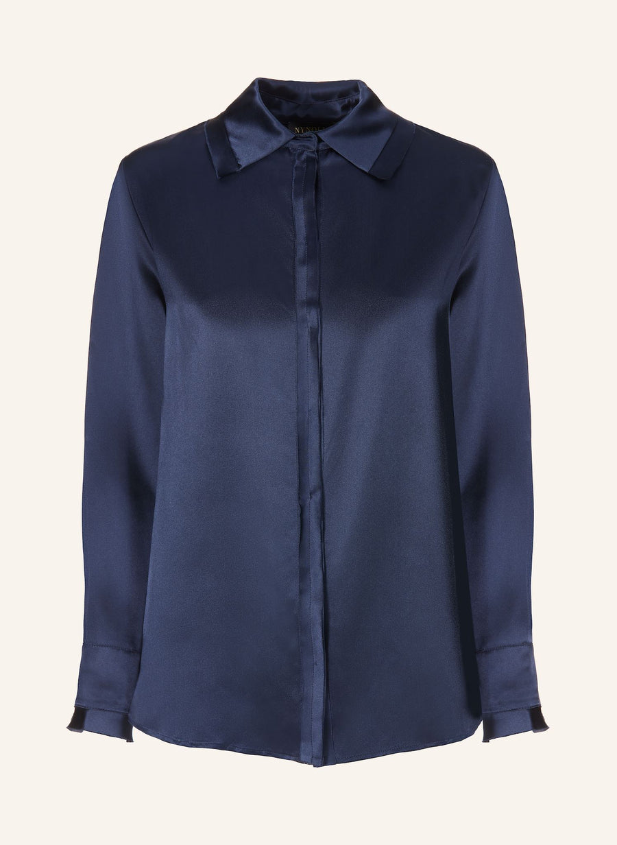 Shirt Blouse — Night Blue Satin
