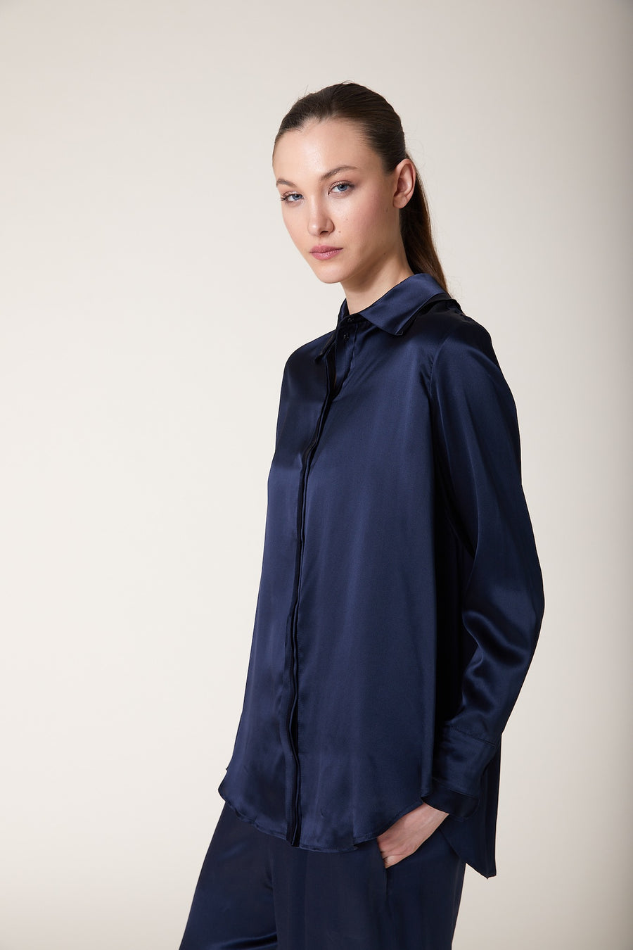 Shirt Blouse — Night Blue Satin